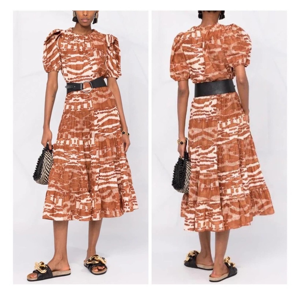 Ulla Johnson Aisa Silk Tiered Midi Skirt in Fawn Size 4